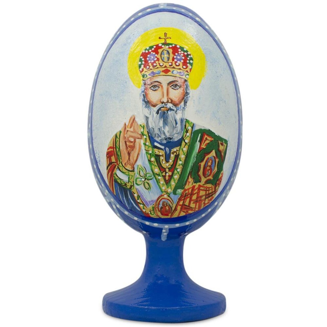 St Nicholas with the Bible Wooden Easter Egg Figurine 4.75 Inches